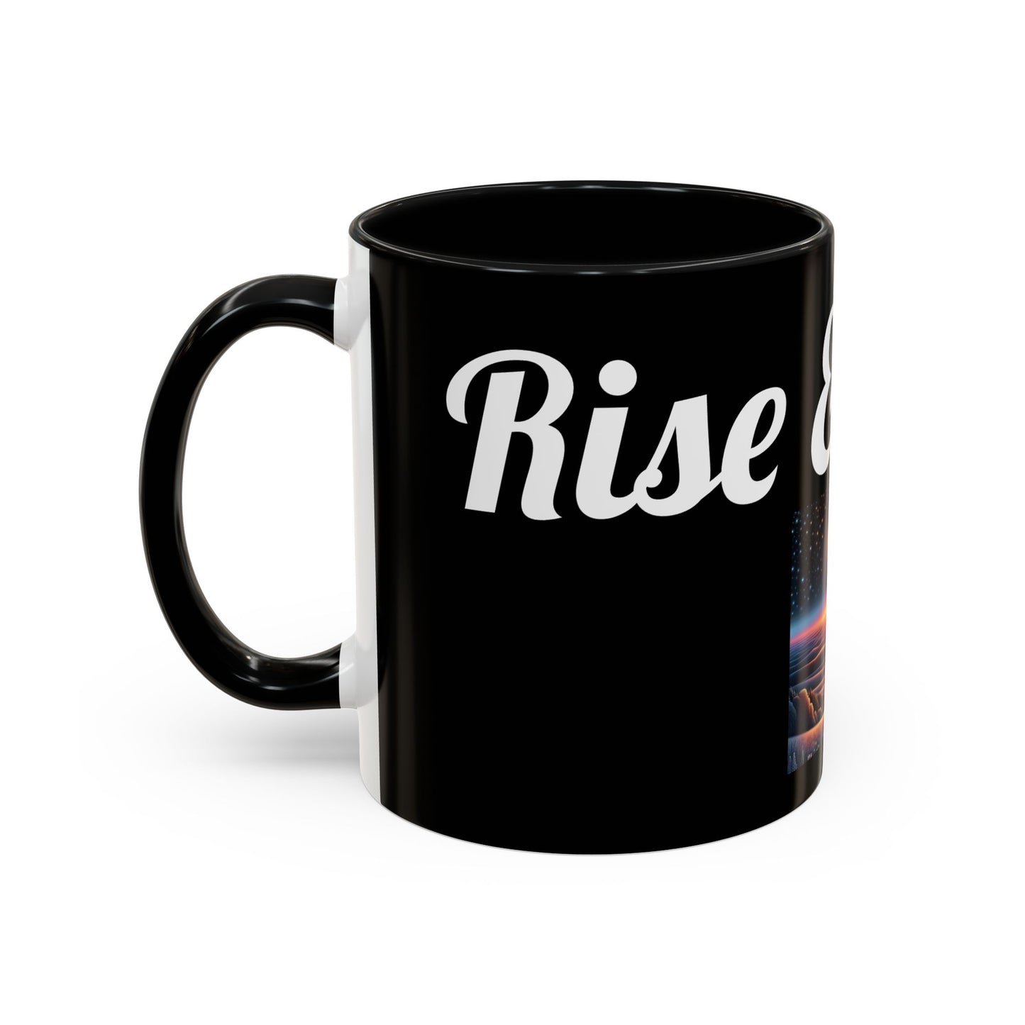 Rise & Shine Accent Coffee Mug - Motivational Black Mug for Morning Boost