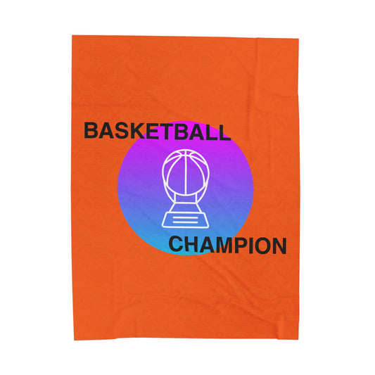Basketball Champion Velveteen Plush Blanket | Cozy Sports Fan Gift, Soft Throw for Athletes, Birthday Present, Home Decor