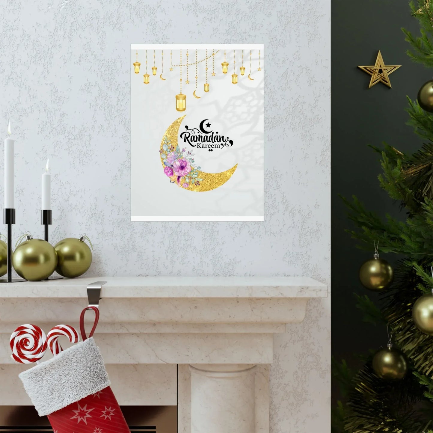 Ramadan Kareem Wall Poster, Islamic Moon Lantern Wall Art, Muslim Home Ramadan Decoration, Eid Mubarak Religious Decor - RizQ Life