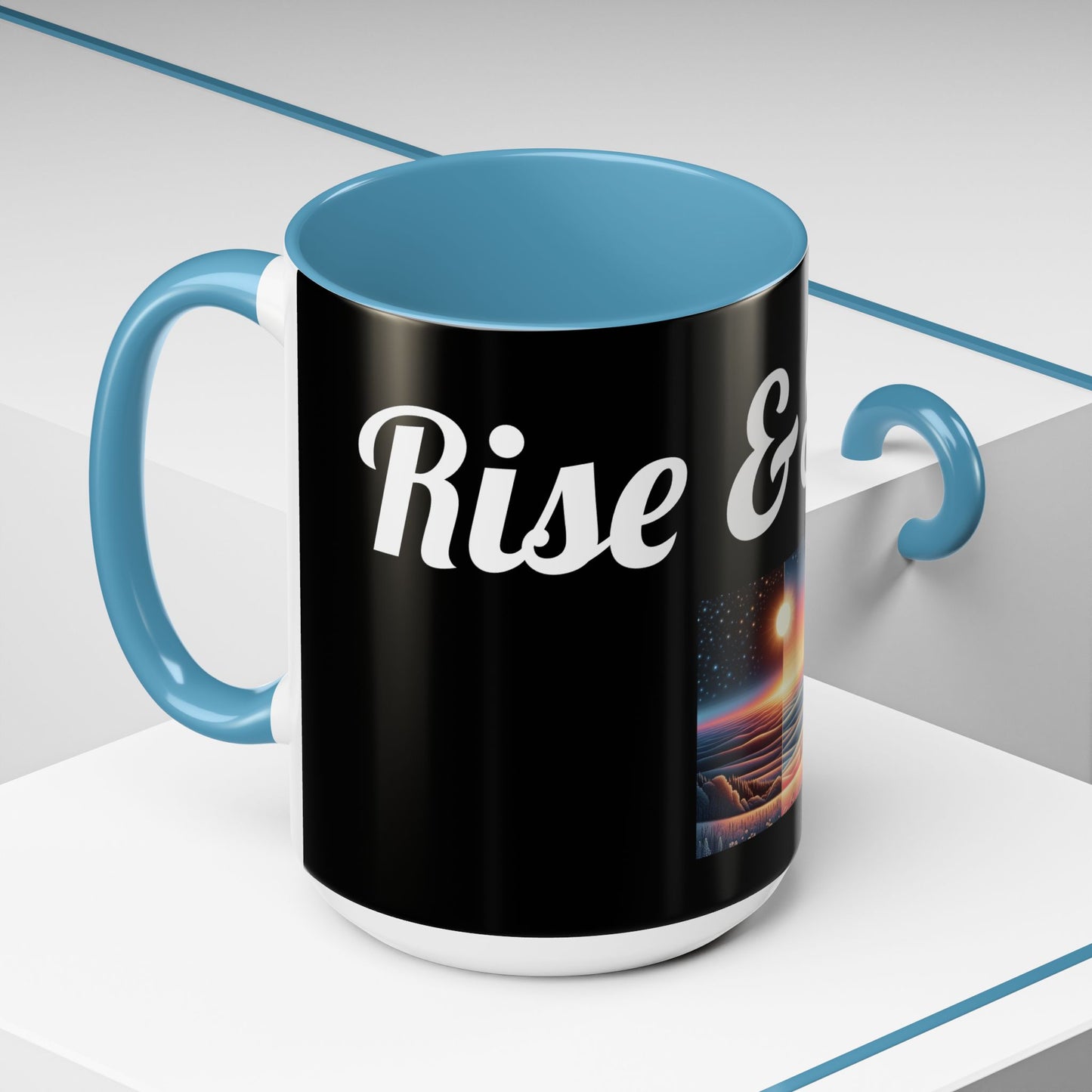 Rise & Shine Accent Coffee Mug - Motivational Black Mug for Morning Boost