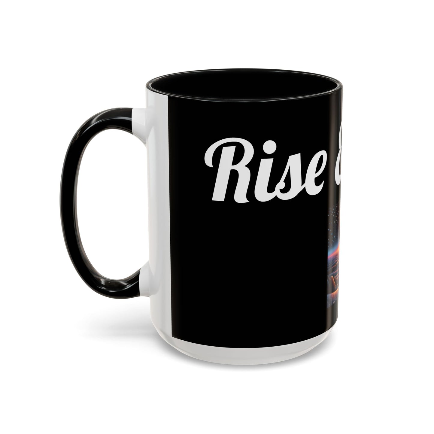 Rise & Shine Accent Coffee Mug - Motivational Black Mug for Morning Boost