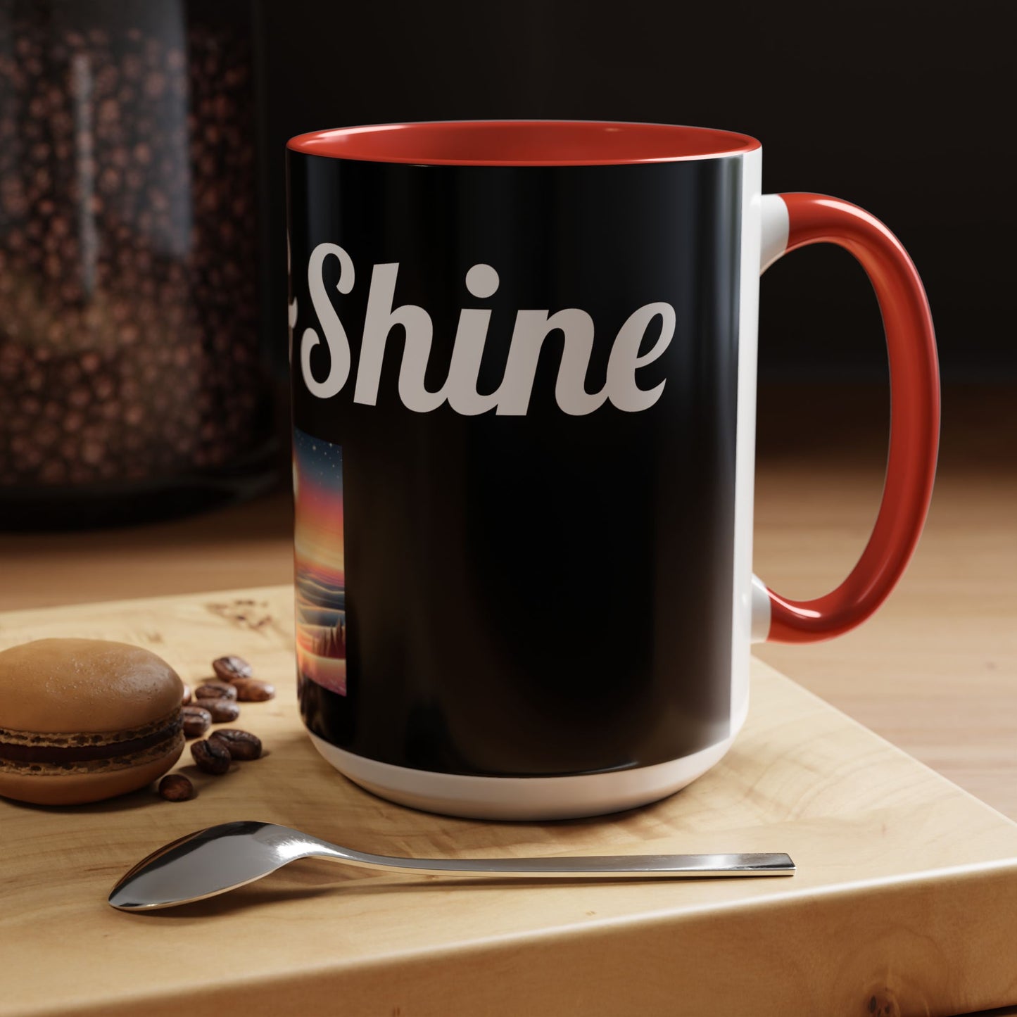 Rise & Shine Accent Coffee Mug - Motivational Black Mug for Morning Boost