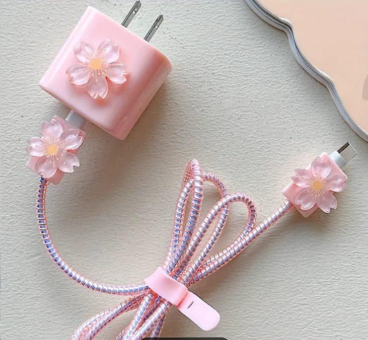 Pink Cherry Blossom Cable Protector Set – Charger & Cord Accessories - RizQ Life