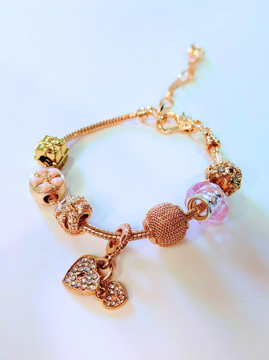 Trendy 18k Gold Plated Stainless steel Chain Alloy Charms Lover Heart Flower Clover Crystal CZ Women's Bracelet - RizQ Life