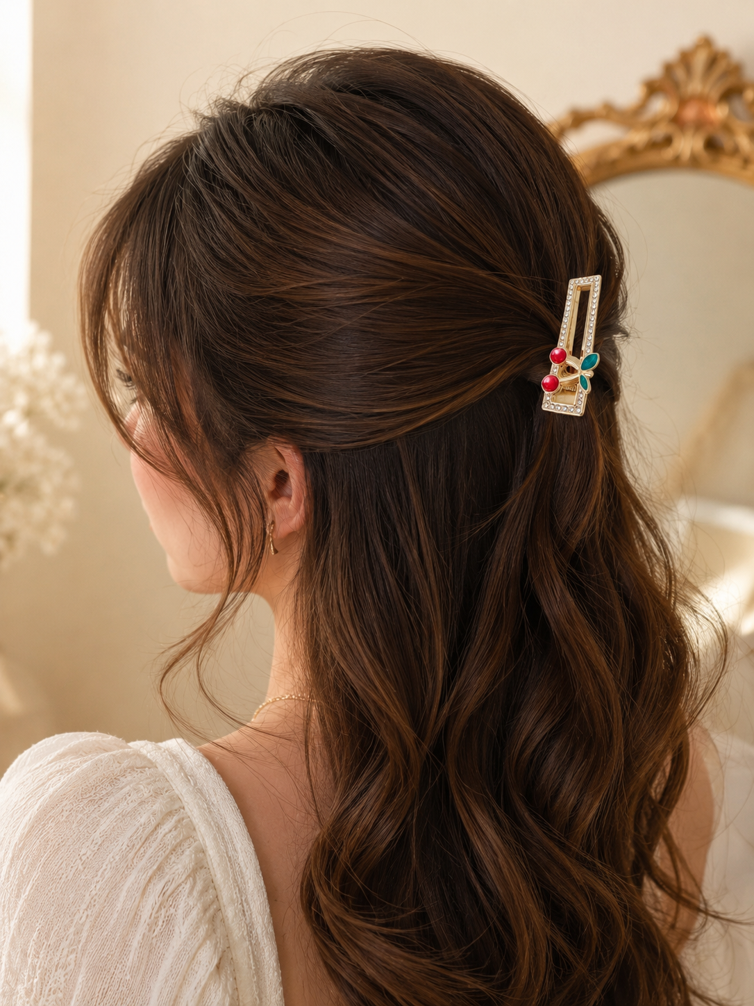 Gold Tone Rhinestone Cherry Hair Clip Set – Stylish Hair Accessories