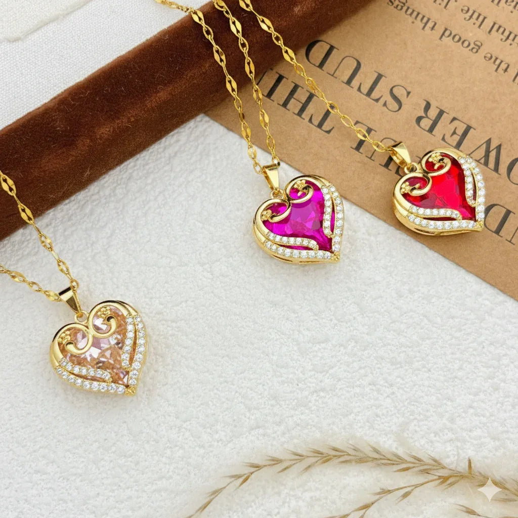 Timeless Love Heart Necklace – 18K Gold Plated, CZ Inlaid Luxury Pendant - RizQ Life