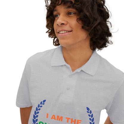 Champion’s statement men’s polo – “I AM THE CHAMPION.” Cotton piqué collared shirt, S–3XL. Perfect for casual wear, Father’s Day gifts, or summer events.