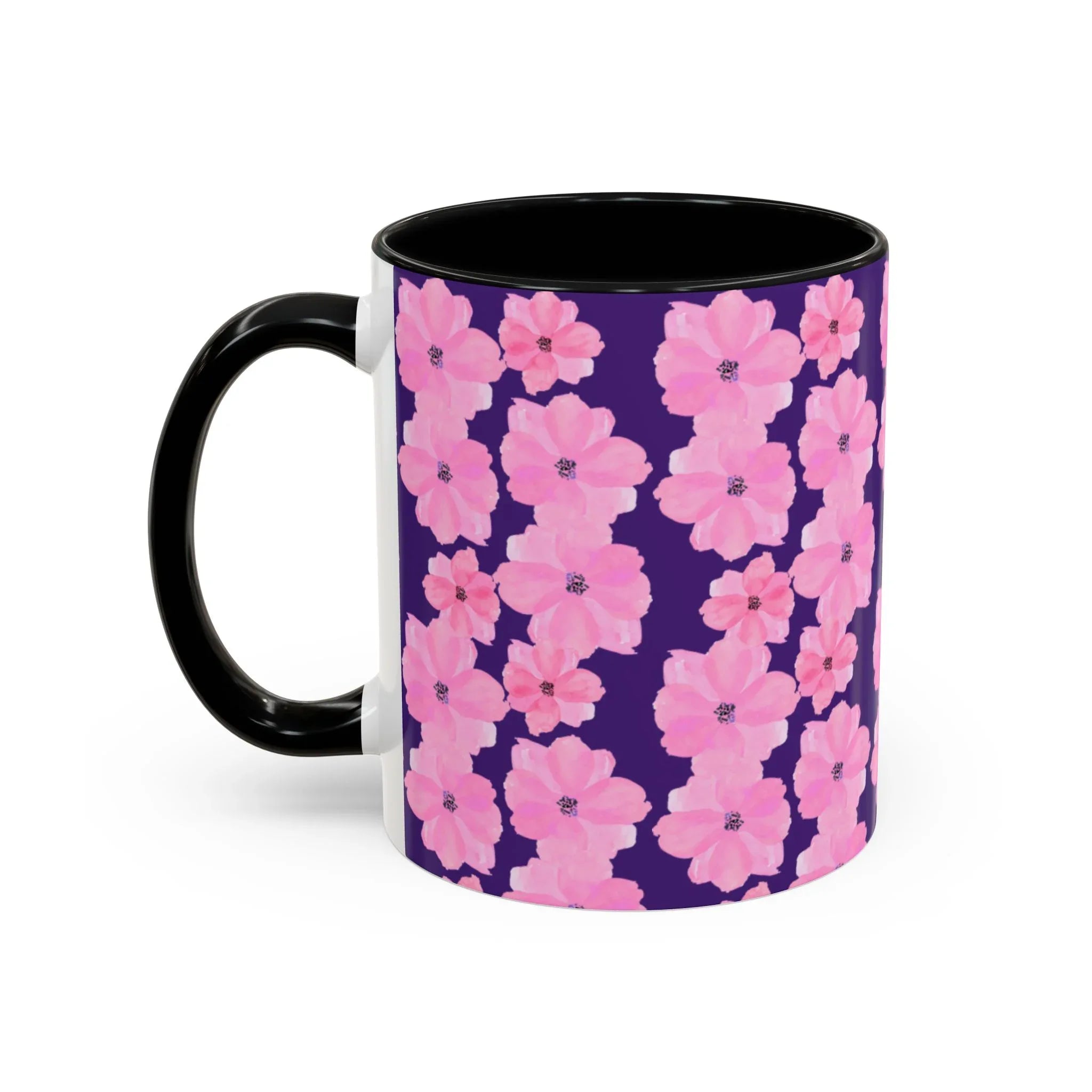 Chic Floral Coffee Mug - Pink Blossoms on Dark Background - RizQ Life 