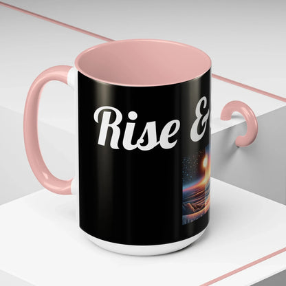 Rise & Shine Accent Coffee Mug - Motivational Black Mug for Morning Boost - RizQ Life 