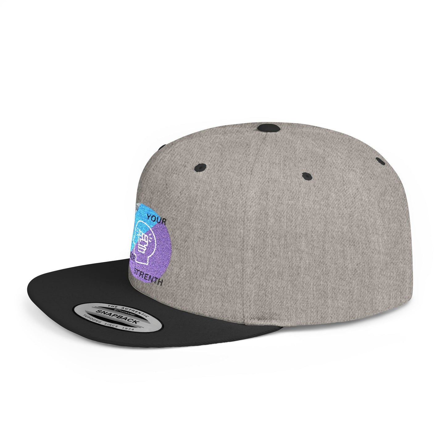 Découvrez la casquette Snapback Motivational Strength – casquette ajustable à visière plate pour hommes et femmes. Un accessoire streetwear idéal et un cadeau inspirant.