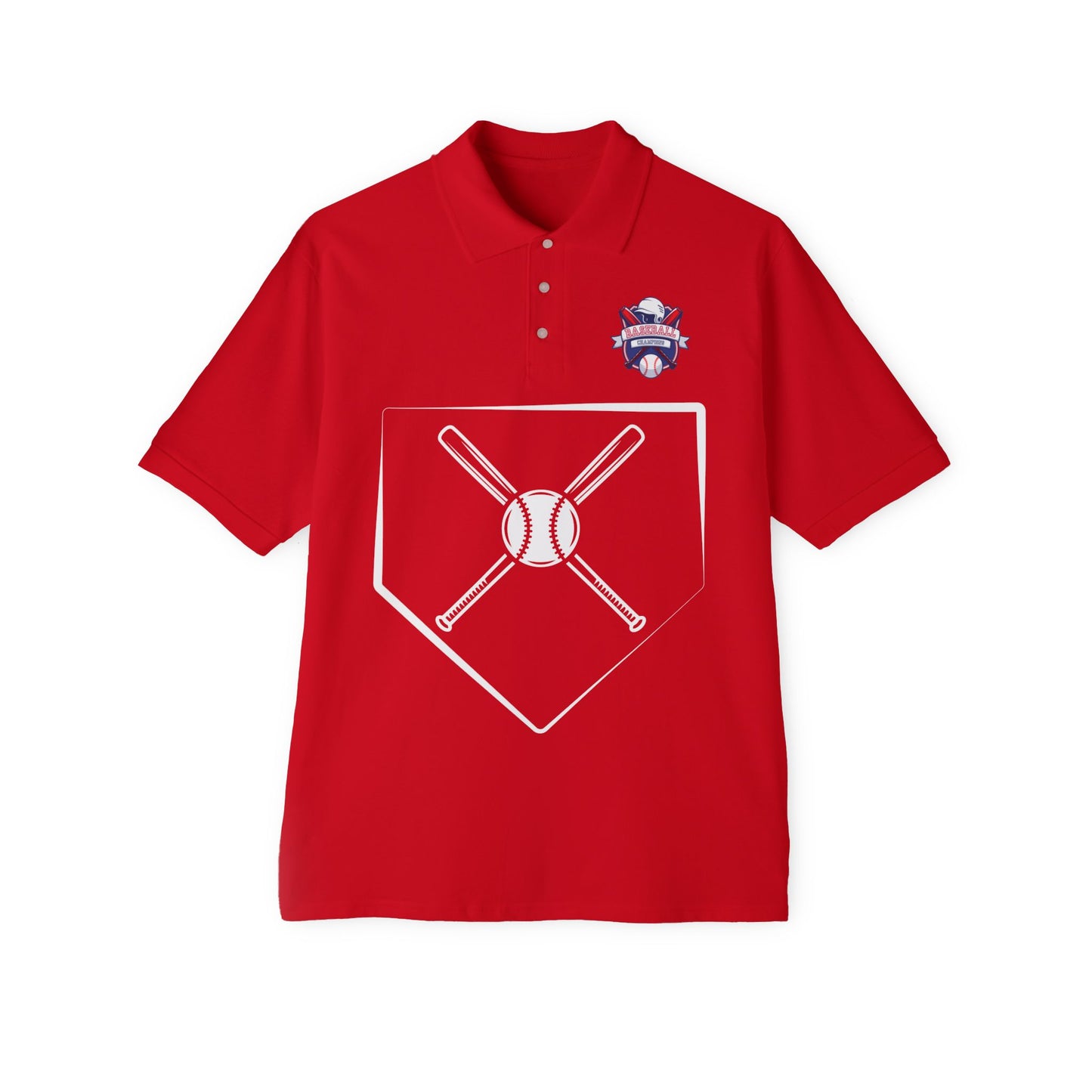 Men's Baseball Piqué Polo - Baseball with Graphic Bat and Ball Design