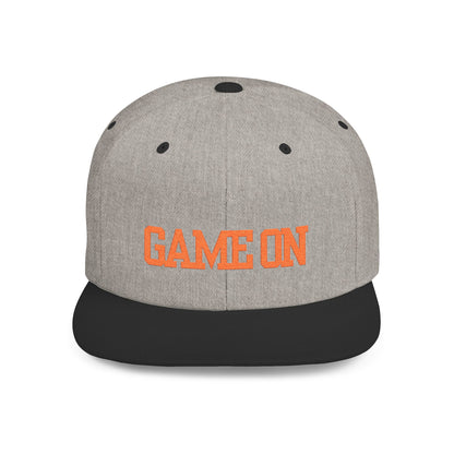 Trendy “Game On” snapback cap for adults. Adjustable flat bill hat, stylish streetwear accessory, perfect for gifts, festivals, sports, and casual outings.