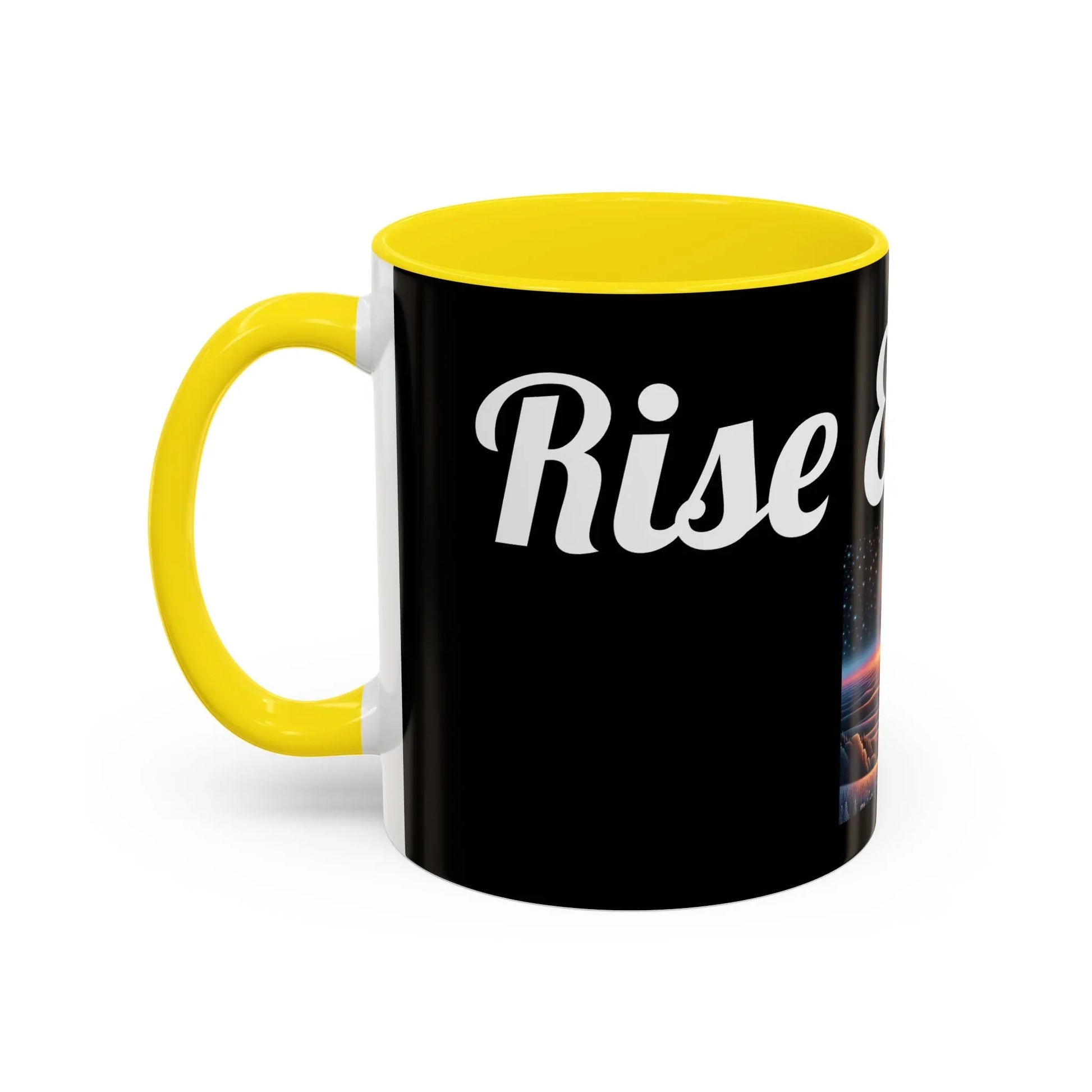 Rise & Shine Accent Coffee Mug - Motivational Black Mug for Morning Boost - RizQ Life 