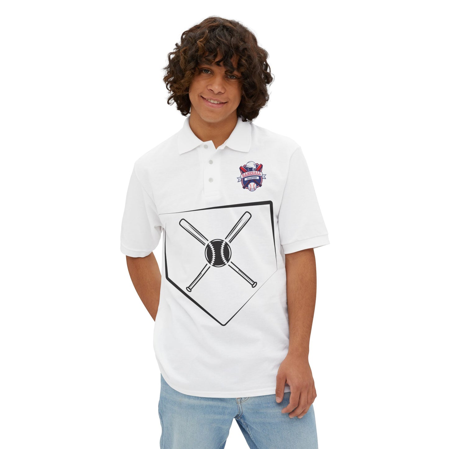 Men's Baseball Polo - Graphic Bat and Ball Design