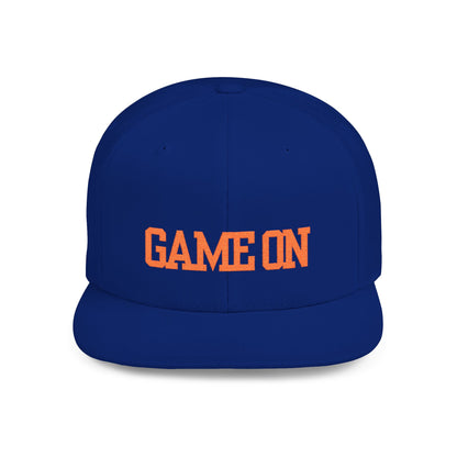 Trendy “Game On” snapback cap for adults. Adjustable flat bill hat, stylish streetwear accessory, perfect for gifts, festivals, sports, and casual outings.
