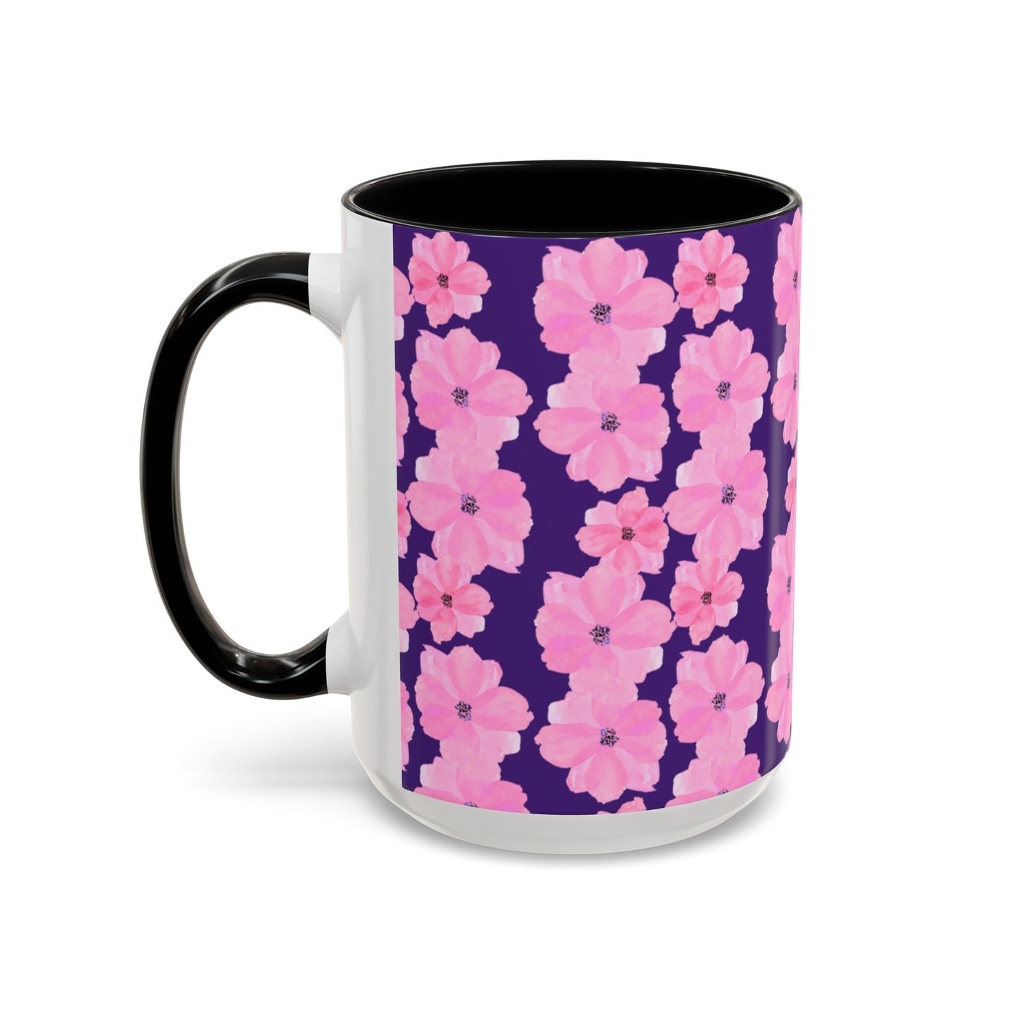Chic Floral Coffee Mug - Pink Blossoms on Dark Background