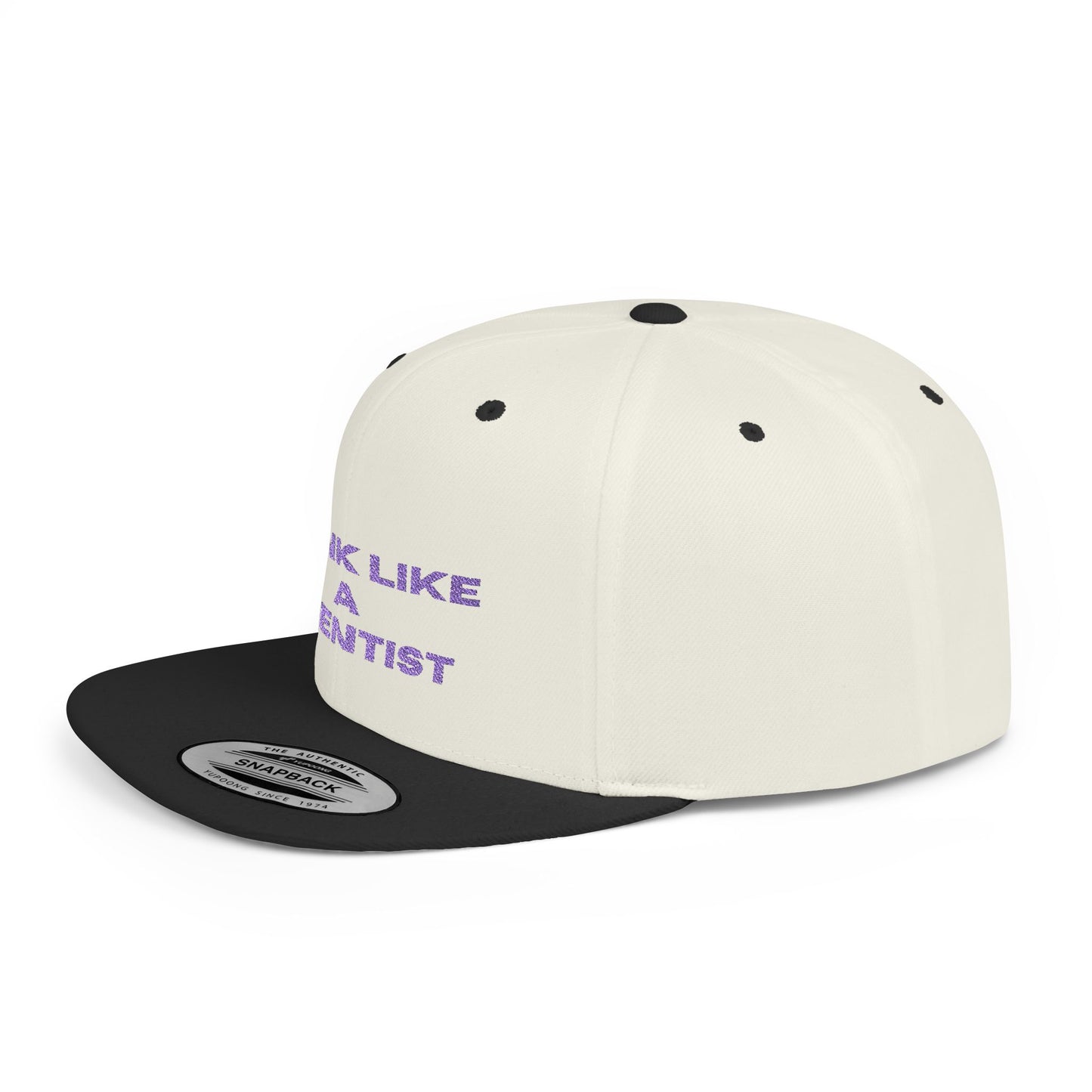 Think Like A Scientist Snapback Cap – Trendy flat bill hat for science lovers, STEM enthusiasts, and geeky gifts. Perfect for casual wear & conventions.