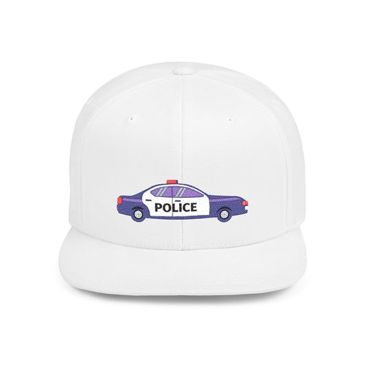 Police Car Snapback Cap – adjustable streetwear hat for adults, perfect car enthusiast gift and urban fashion accessory.