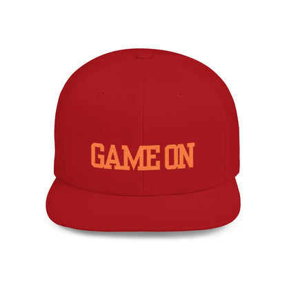 Trendy “Game On” snapback cap for adults. Adjustable flat bill hat, stylish streetwear accessory, perfect for gifts, festivals, sports, and casual outings.