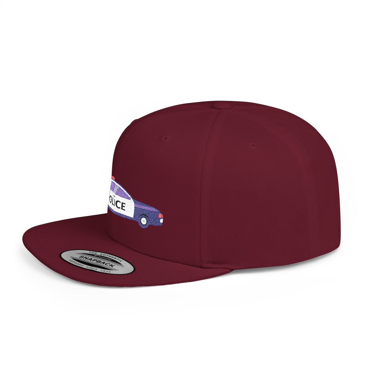 Shop the Police Car Snapback Cap – adjustable streetwear hat for adults, perfect car enthusiast gift and urban fashion accessory.