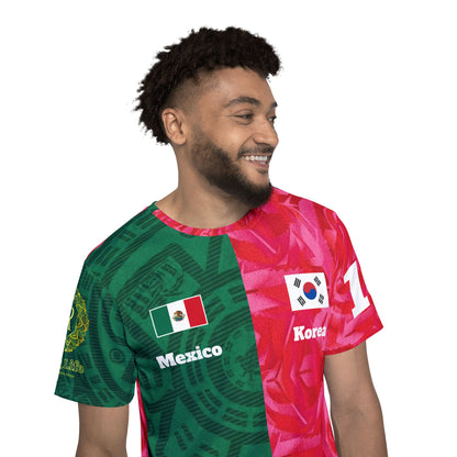 Mexico vs Korea Split-Flag Soccer Jersey — Custom Name & Number