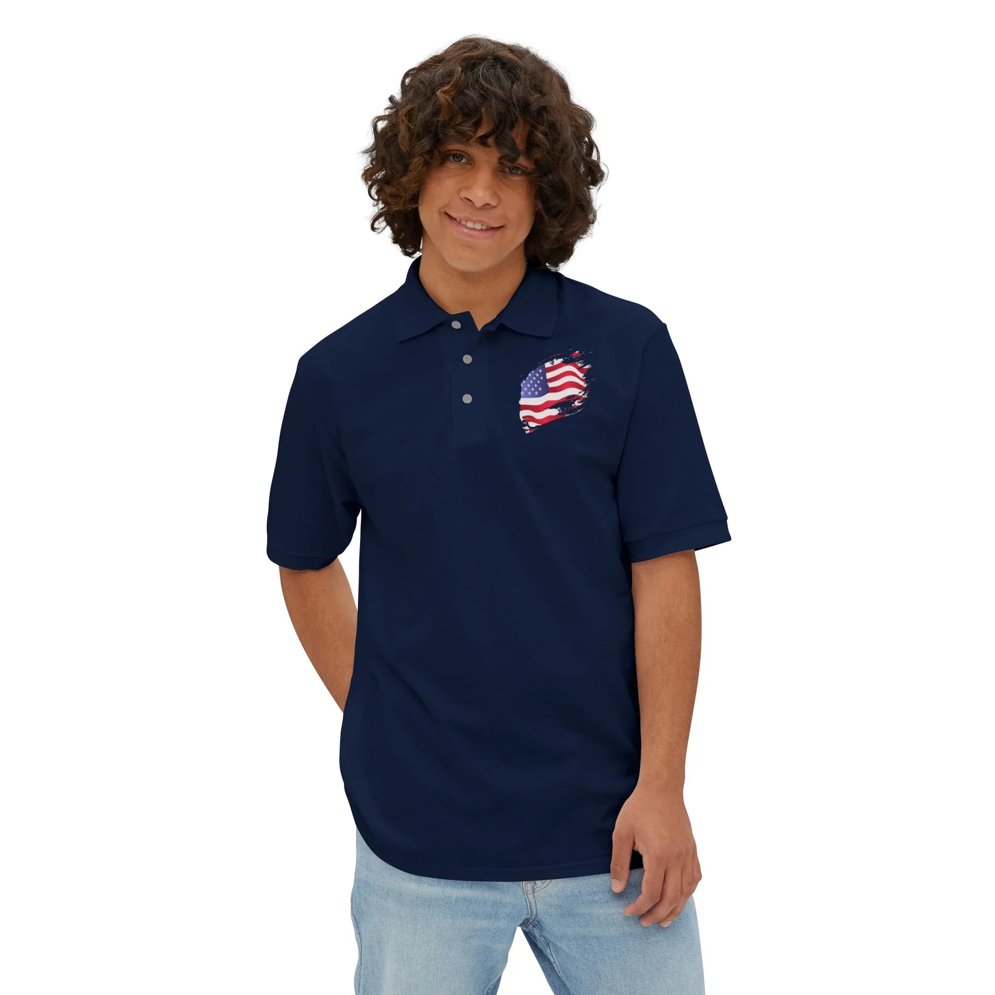 Polo Shirt with American Flag Emblem - Casual Comfort for Every Occasion - RizQ Life 