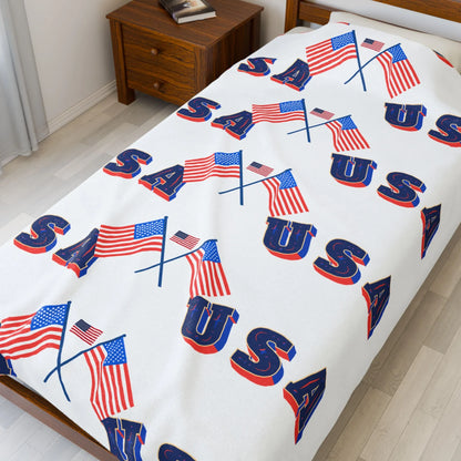 USA Flag Velveteen Plush Blanket - Cozy Throw for Independence Day, Festivals, Picnics, Home Decor, Gifts - RizQ Life 
