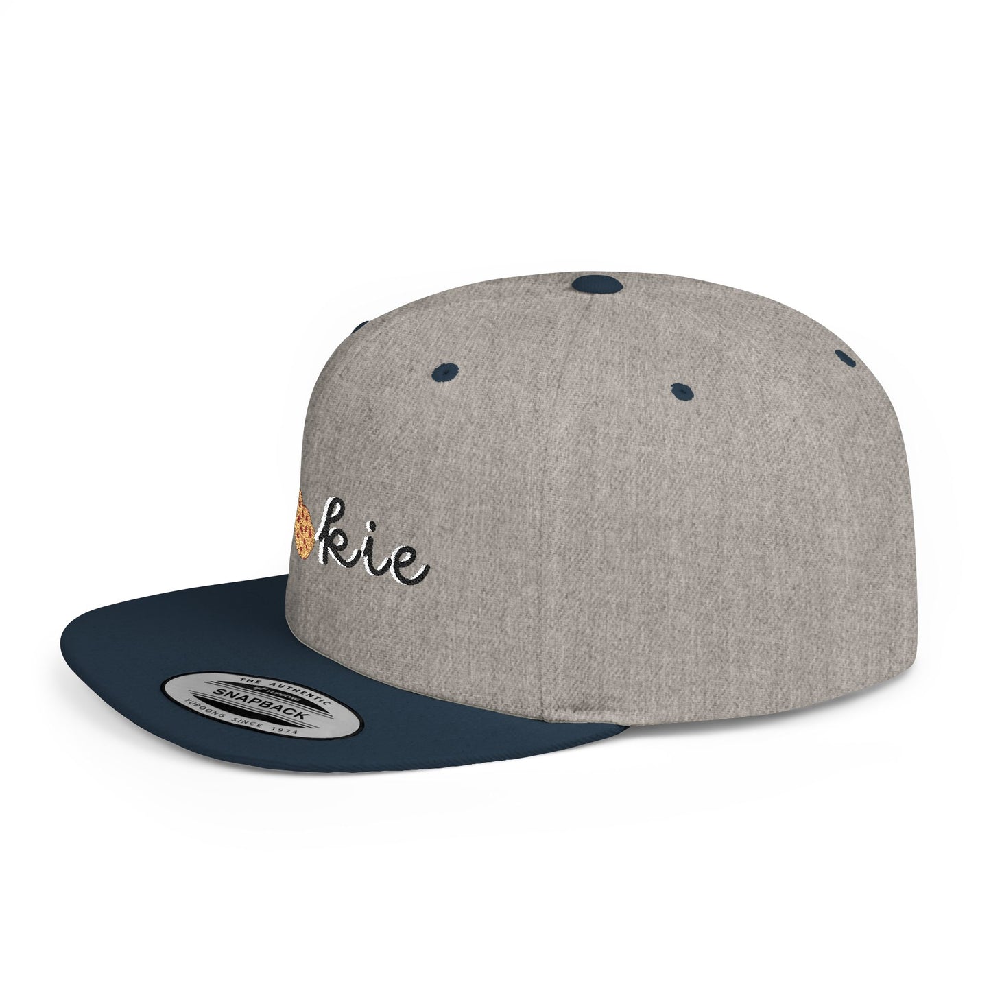 Trendy Cookie Flat Bill Snapback Cap – Adjustable, stylish hat for cookie lovers. Perfect gift for adults, birthdays, holidays, and streetwear fashion.