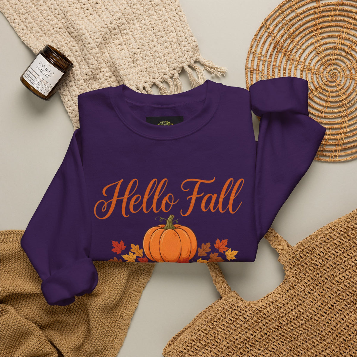 Hello Fall Pumpkin Crewneck Sweatshirt | Cozy Autumn Apparel