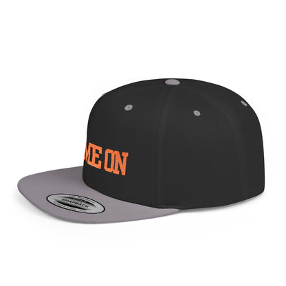 Trendy “Game On” snapback cap for adults. Adjustable flat bill hat, stylish streetwear accessory, perfect for gifts, festivals, sports, and casual outings.