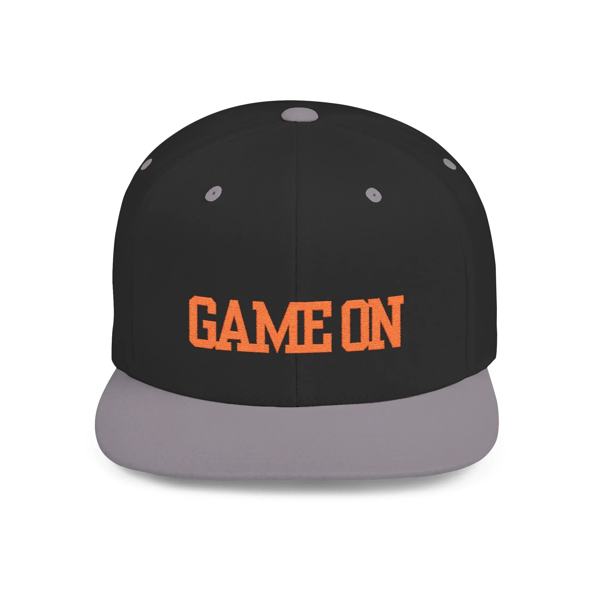 Trendy “Game On” snapback cap for adults. Adjustable flat bill hat, stylish streetwear accessory, perfect for gifts, festivals, sports, and casual outings. - RizQ Life 