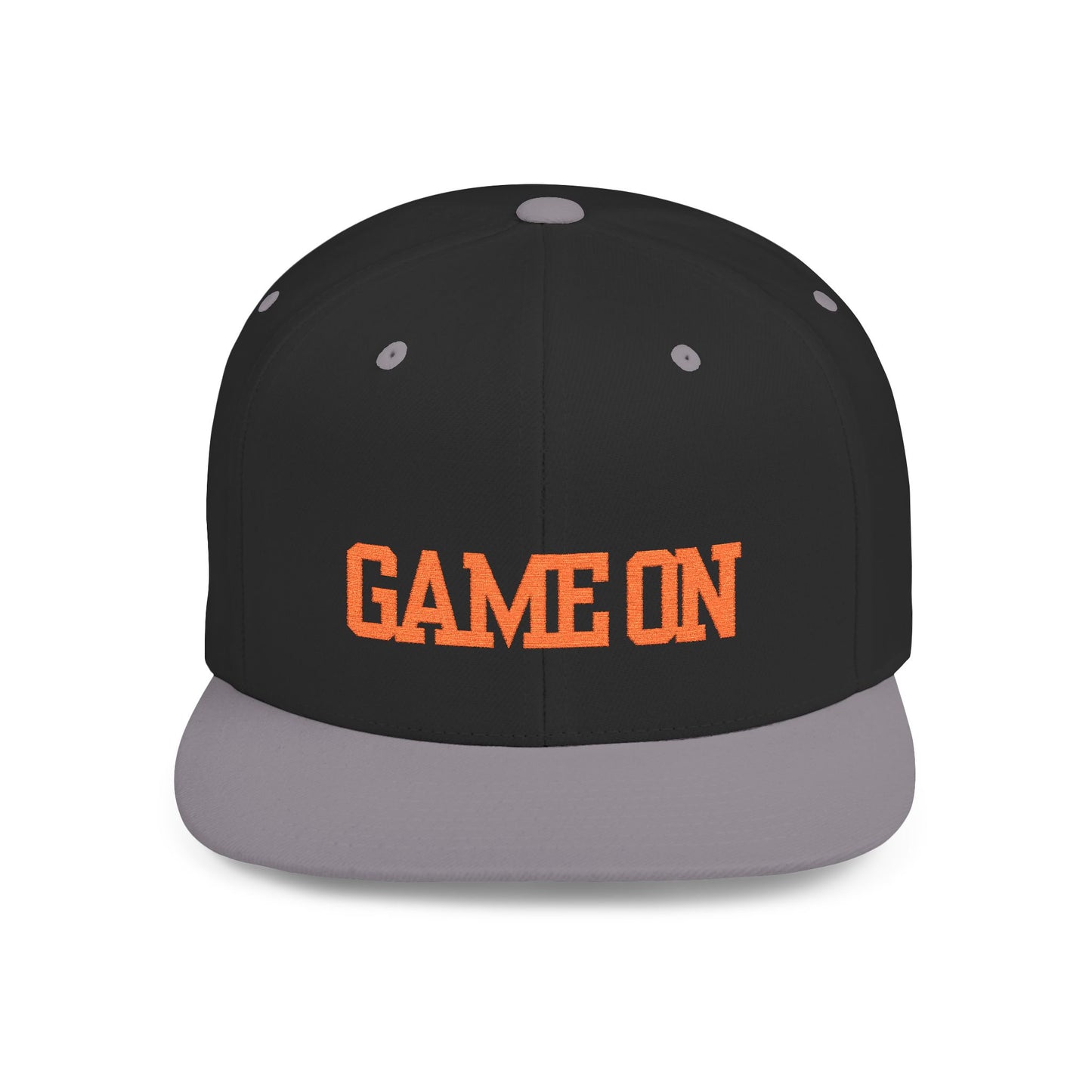 Trendy “Game On” snapback cap for adults. Adjustable flat bill hat, stylish streetwear accessory, perfect for gifts, festivals, sports, and casual outings.