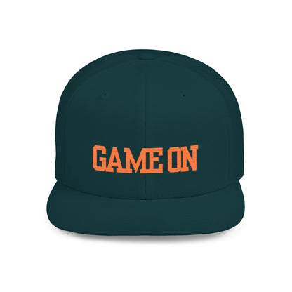 Trendy “Game On” snapback cap for adults. Adjustable flat bill hat, stylish streetwear accessory, perfect for gifts, festivals, sports, and casual outings.
