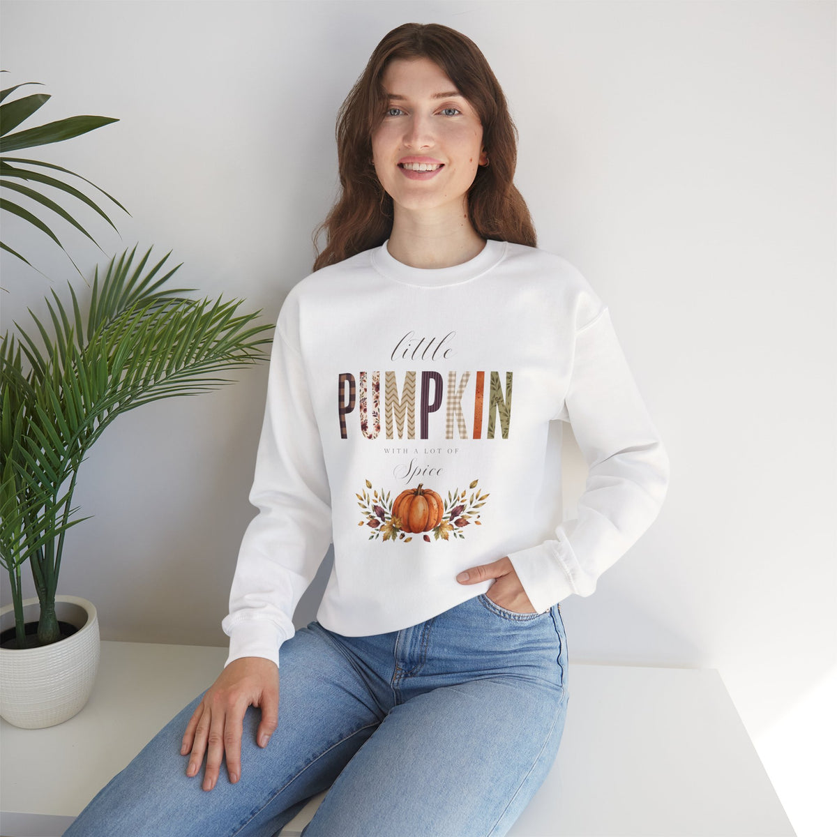 Little Pumpkin With A Little Spice" Sweatshirt – Cozy Fall Plaid & Watercolor Pumpkin Crewneck