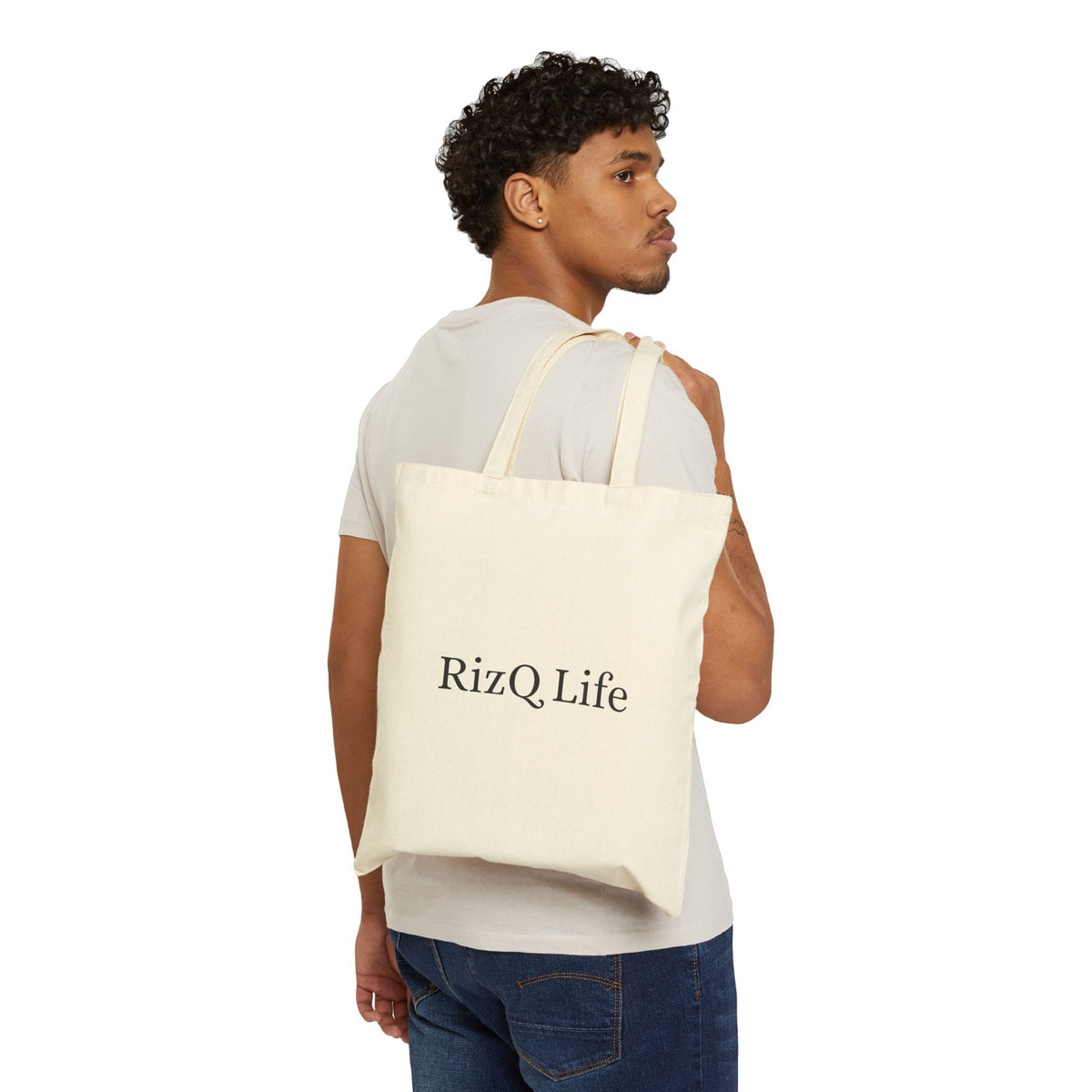 Arabic Calligraphy RizQ Life Cotton Tote Bag — Islamic Canvas Market Bag