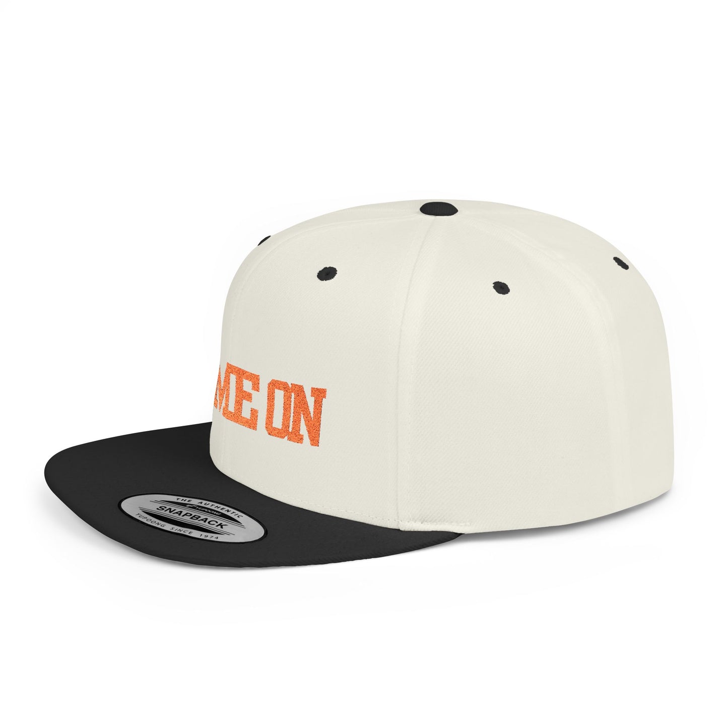Trendy “Game On” snapback cap for adults. Adjustable flat bill hat, stylish streetwear accessory, perfect for gifts, festivals, sports, and casual outings.