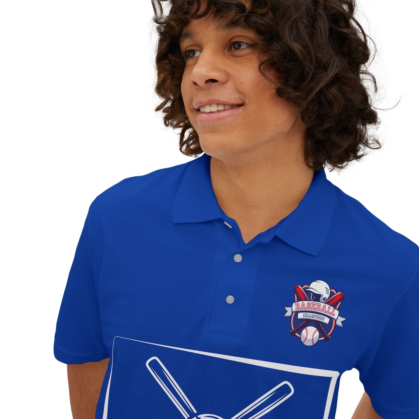 Men's Baseball Polo - Graphic Bat and Ball Design