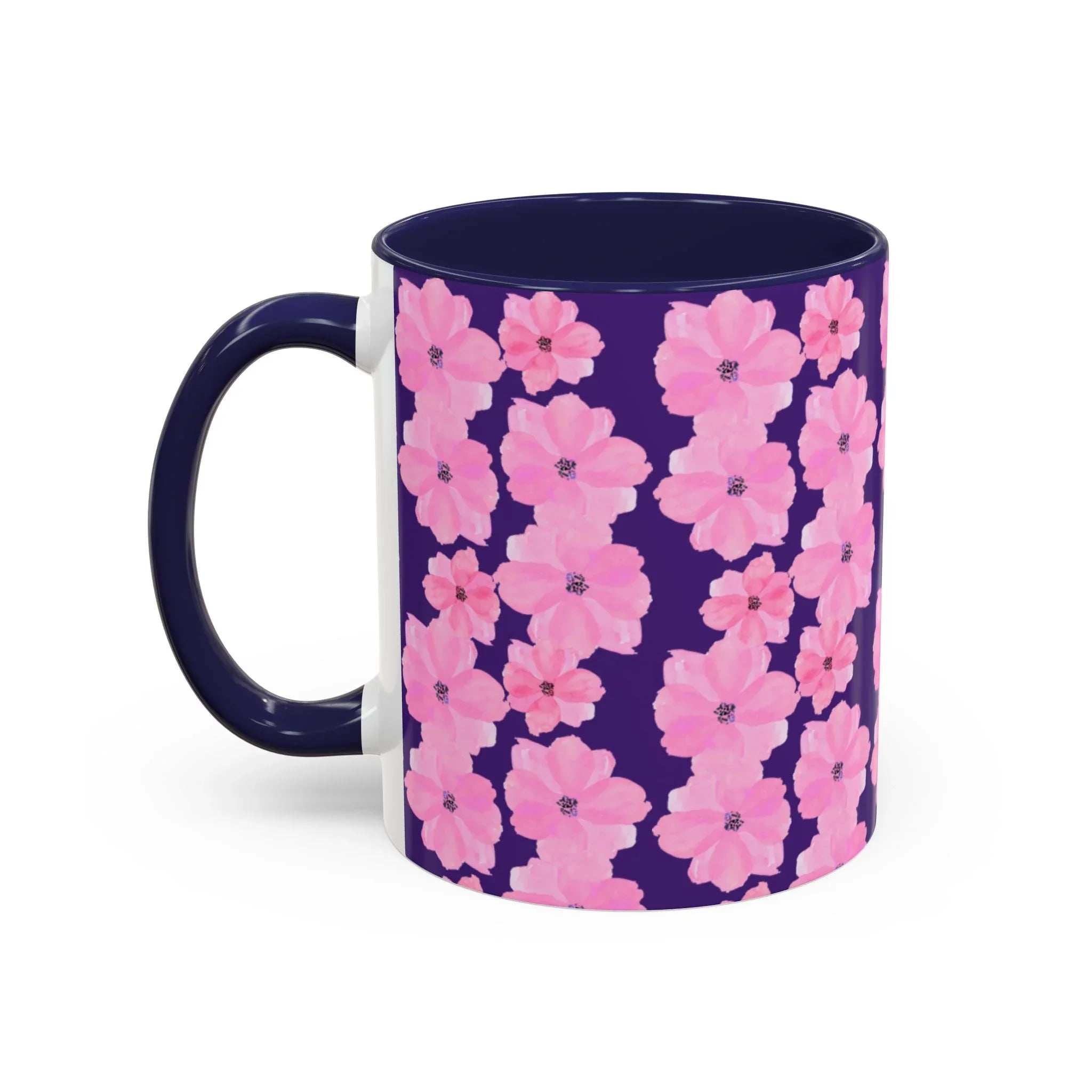 Chic Floral Coffee Mug - Pink Blossoms on Dark Background - RizQ Life 