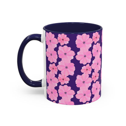 Chic Floral Coffee Mug - Pink Blossoms on Dark Background