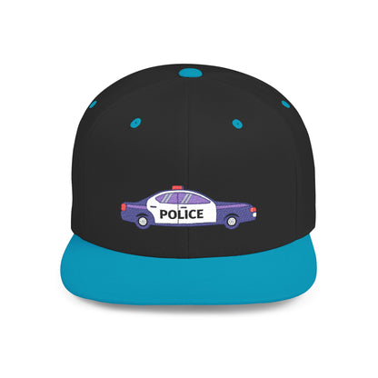 Police Car Snapback Cap – adjustable streetwear hat for adults, perfect car enthusiast gift and urban fashion accessory.