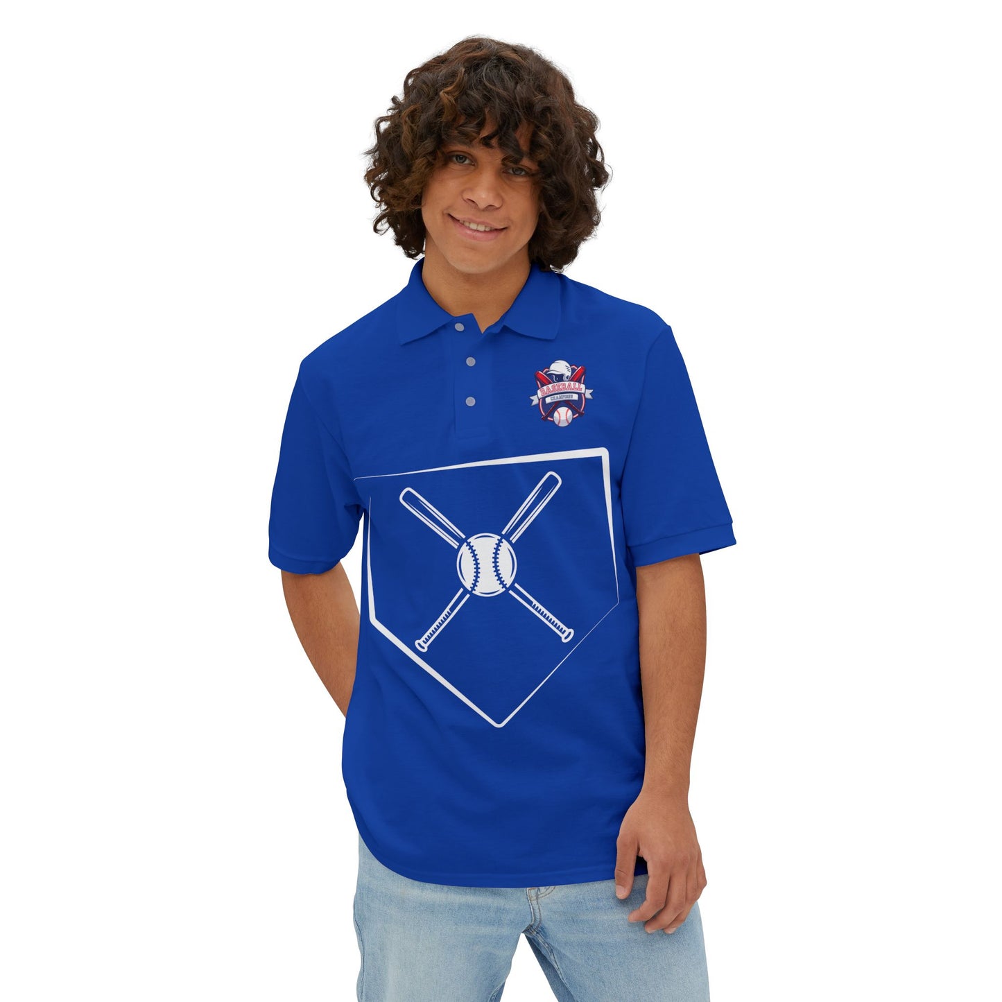 Men's Baseball Polo - Graphic Bat and Ball Design