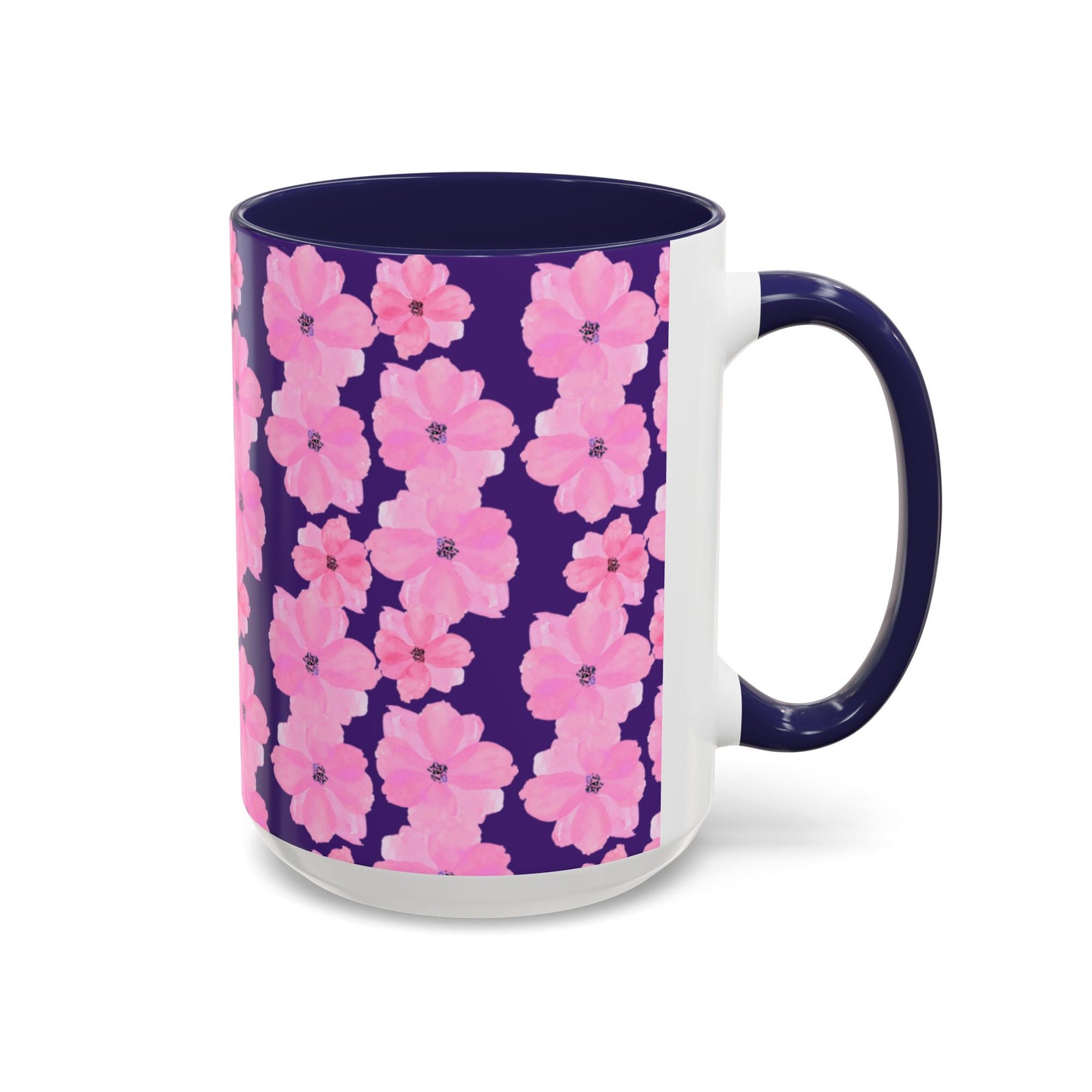 Chic Floral Coffee Mug - Pink Blossoms on Dark Background