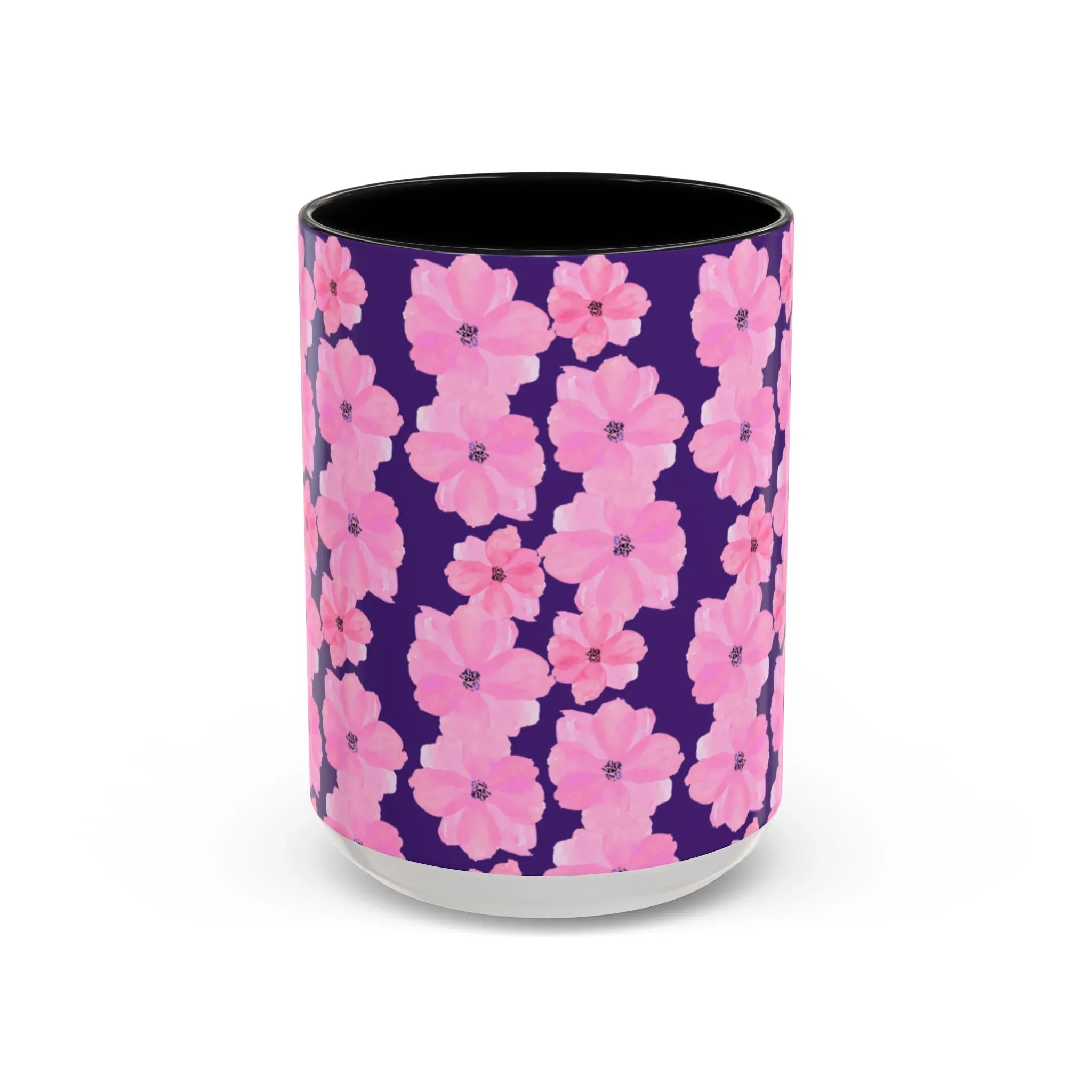 Chic Floral Coffee Mug - Pink Blossoms on Dark Background - RizQ Life 