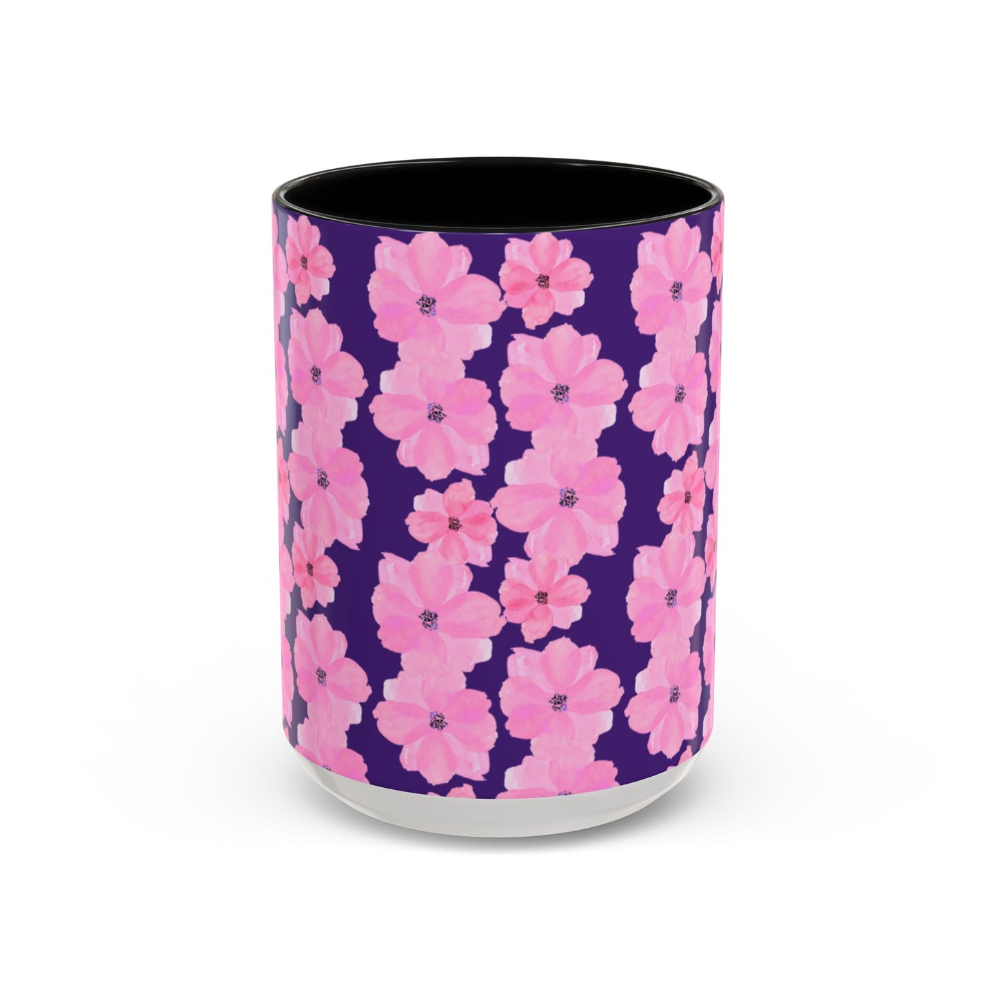 Chic Floral Coffee Mug - Pink Blossoms on Dark Background