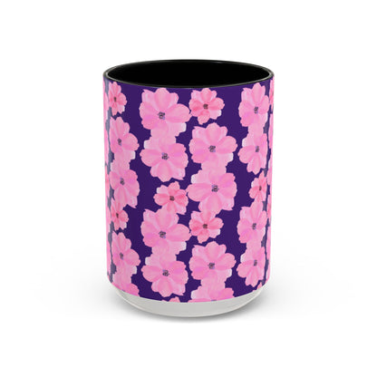 Chic Floral Coffee Mug - Pink Blossoms on Dark Background