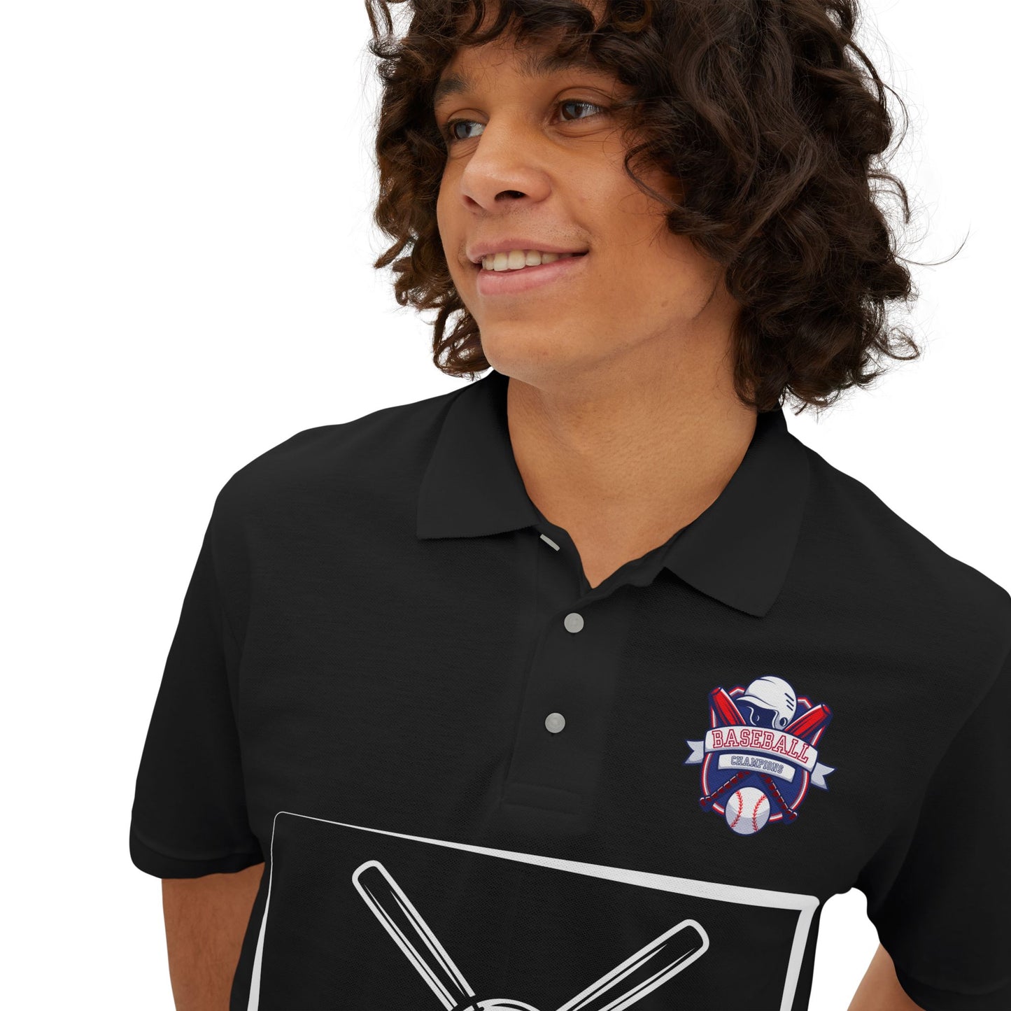 Men's Baseball Polo - Graphic Bat and Ball Design