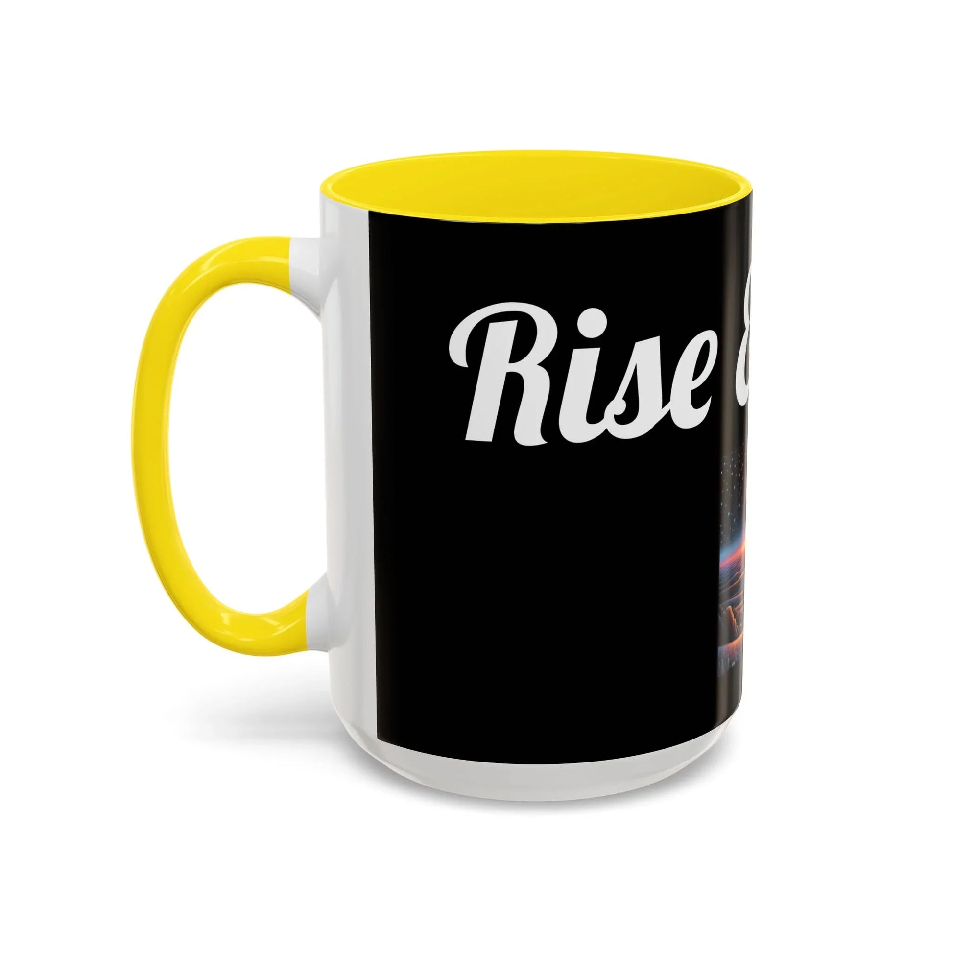Rise & Shine Accent Coffee Mug - Motivational Black Mug for Morning Boost - RizQ Life 
