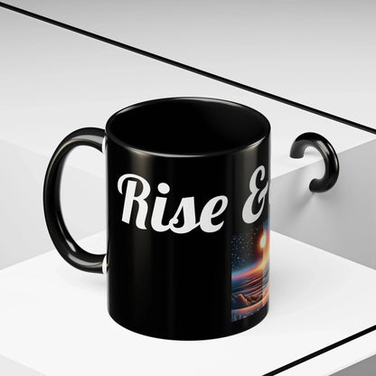 Rise & Shine Accent Coffee Mug - Motivational Black Mug for Morning Boost - RizQ Life 