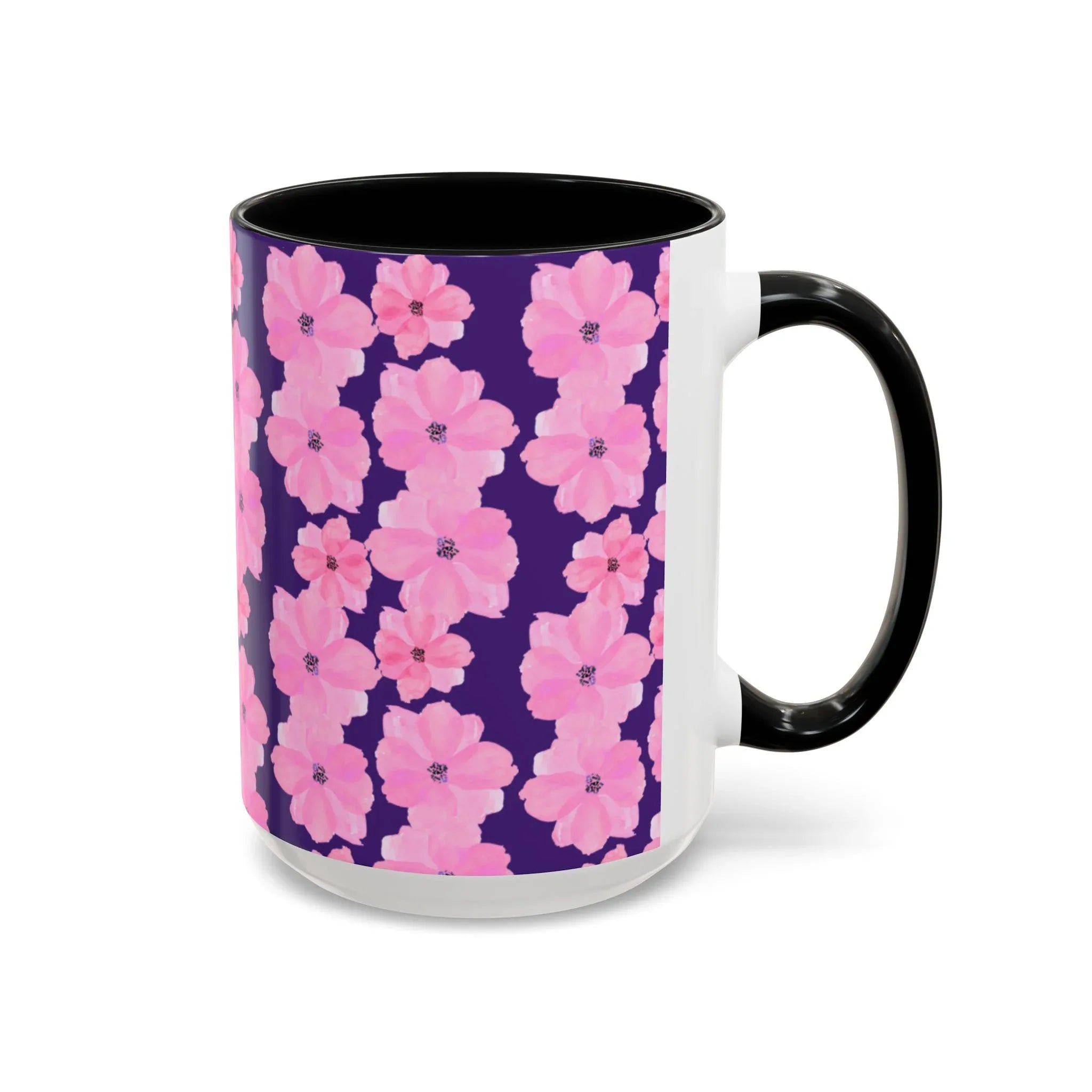 Chic Floral Coffee Mug - Pink Blossoms on Dark Background - RizQ Life 
