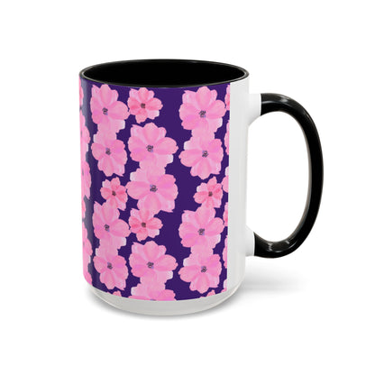 Chic Floral Coffee Mug - Pink Blossoms on Dark Background